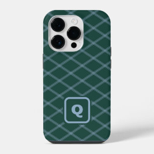 Funda Para iPhone 14 Pro Diamantes de estilo Art Déco con Monograma Verde y