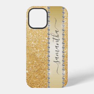 Funda Para iPhone 12 Pro Diamond Bling Glitter Caligrafía Nombre Rosa Oro