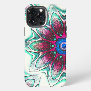 Funda Para iPhone 13 Pro Max Dibujando textura de flor de cian metálico a tinta