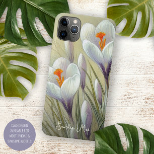 Funda Para iPhone 16 Pro Max Dibujo Botánico de Arte de Crocus Chic y Elegante