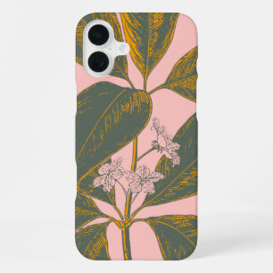 Funda Para iPhone 16 Plus Dibujo botánico del borde de la palmera rosa y ver