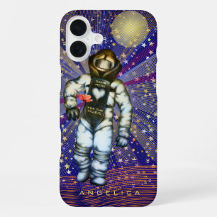 Funda Para iPhone 16 Plus Dibujo de astronauta Vino aquí por la música Espac