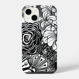 Funda Para iPhone 14 Dibujo Floral Zen blanco y negro con estampado