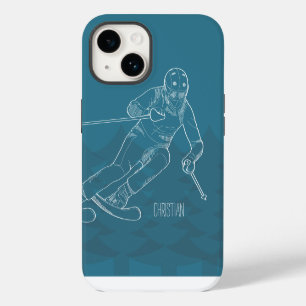Funda Para iPhone 14 Dibujo personalizado de esquiador bosquejado en az
