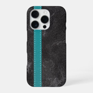 Funda Para iPhone 16 Pro Digital Grey Leather Print Turquesa Gris