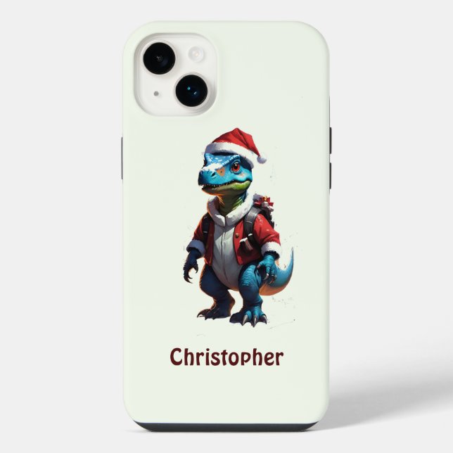 Funda Para iPhone Dinosaur de Navidad azul (Reverso)