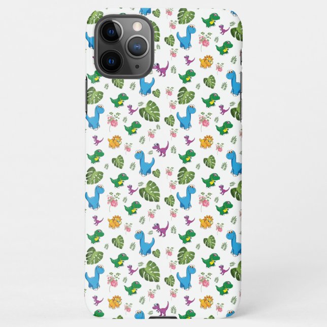 Funda Para iPhone Dinosaurio gracioso, hojas (Reverso)
