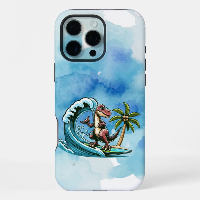 Funda Para iPhone Dinosaurio tropical de surf (Reverso )