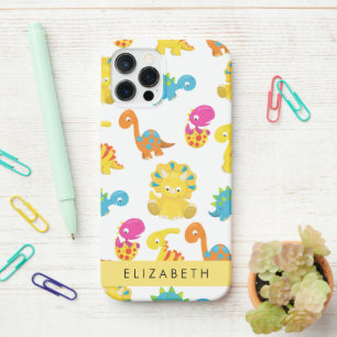 Funda Para iPhone 12 Pro Dinosaurios Cutos, Patrón De Dinosaurios, Tu Nombr