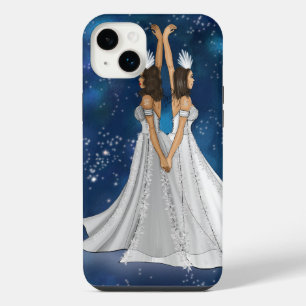 Funda Para iPhone 14 Plus Diosa zodiaca gemini en espacio celeste azul