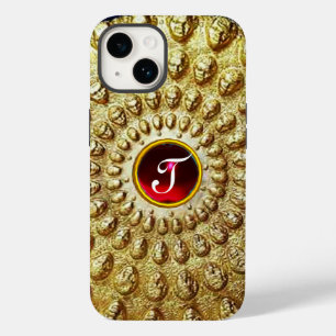 Funda Para iPhone 14 Disco de Tracia de oro monograma Rubí rojo Gema