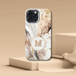 Funda Para iPhone 13 Pro Max Diseño abstracto de mármol dorado marrón con monog