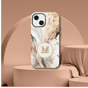 Funda Para iPhone 13 Mini Diseño abstracto de mármol dorado marrón con monog