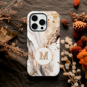 Funda Para iPhone 16 Pro Diseño abstracto de mármol dorado marrón con monog