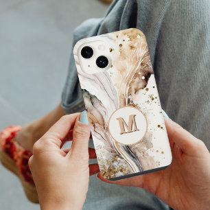 Funda Para iPhone 14 Plus Diseño abstracto de mármol dorado marrón con monog