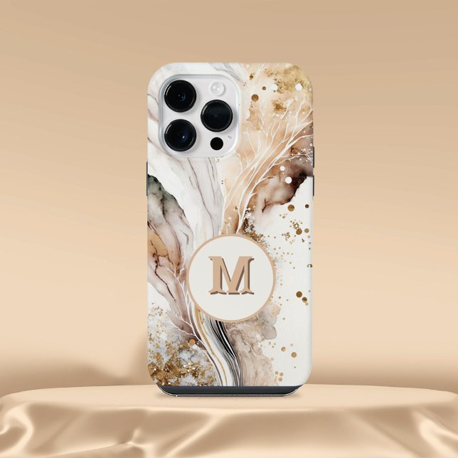 Funda Para iPhone Diseño abstracto de mármol dorado marrón con monog (Subido por el creador)