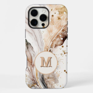 Funda Para iPhone 16 Pro Max Diseño abstracto de mármol dorado pardo con monogr