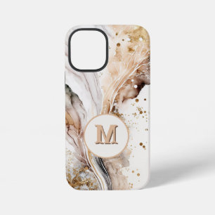 Funda Para iPhone 12 Mini Diseño abstracto de mármol dorado pardo con monogr