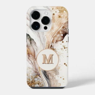 Funda Para iPhone 14 Pro Diseño abstracto de mármol dorado pardo con monogr