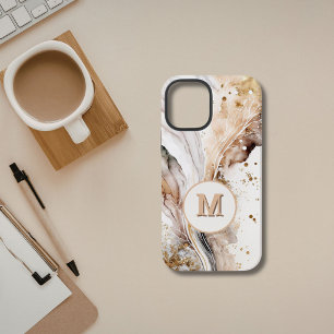 Funda Para iPhone 12 Mini Diseño abstracto de mármol dorado pardo con monogr
