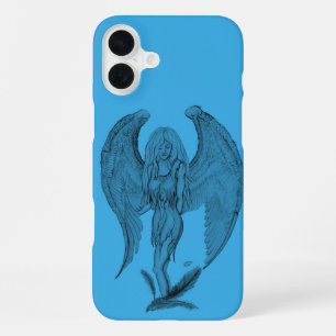 Funda Para iPhone 16 Plus diseño de ángel negro y azul