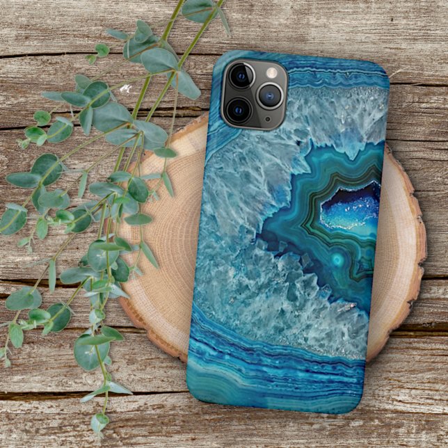 Funda Para iPhone Diseño de arte abstracto de geoda azul de ágata cr (Subido por el creador)