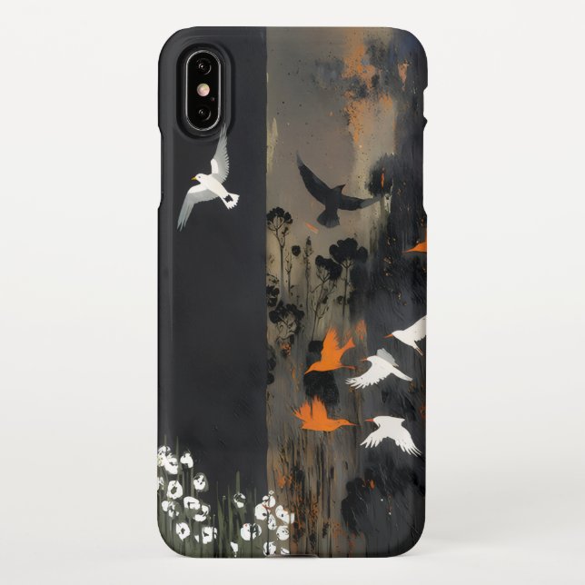 Funda Para iPhone Diseño de aves y flores artísticas (Reverso)
