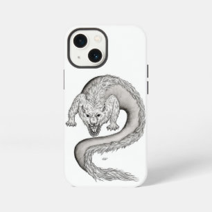 Funda Para iPhone 13 Mini Diseño de dragón lobo en negro y blanco