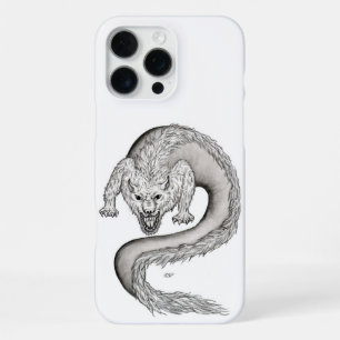 Funda Para iPhone 16 Pro Max Diseño de dragón lobo negro y blanco