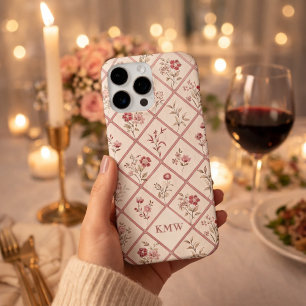 Funda Para iPhone 16 Pro Max Diseño de encaje floral rosa claro vintage persona