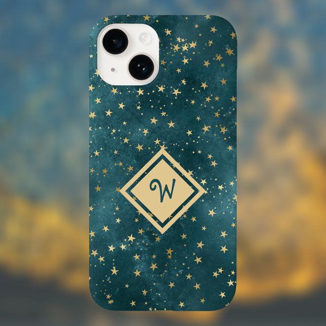 Funda Para iPhone Diseño de espacio de noche estrellada con monogram (Subido por el creador)