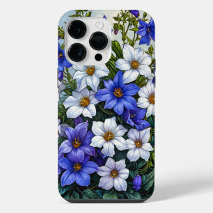 Funda Para iPhone 14 Pro Max Diseño de Flor Botánica Azul Elegante, Suave Natur