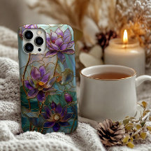 Diseño de flores de Lotus púrpura de vidrio templa