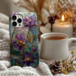 Funda Para iPhone 11Pro Max Diseño de flores de Lotus púrpura de vidrio templa
