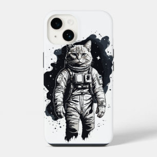Funda Para iPhone 14 Diseño de gato astronauta con tinta negra