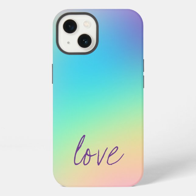 Funda Para iPhone Diseño de gradiente de arcoíris pastel de "amor" (Reverso )