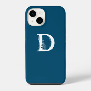 FUNDA PARA iPhone 14 DISEÑO DE LETRA D MONOGRAMA FLORAL AZUL REAL