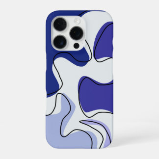 Funda Para iPhone 16 Pro Diseño de Líneas Fluidas Azules y Blancas Contempo