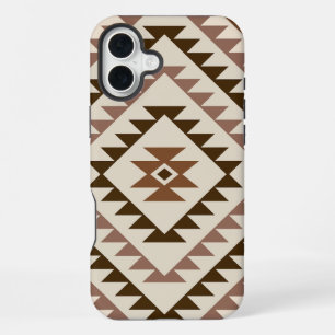 Funda Para iPhone 16 Plus Diseño de Motivo de Diamante Azteca Marrones+Crema