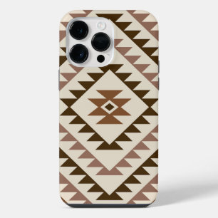 Funda Para iPhone 14 Pro Max Diseño de Motivo de Diamante Azteca Marrones+Crema