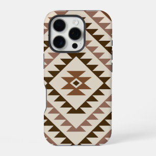 Funda Para iPhone 16 Pro Diseño de Motivo de Diamante Azteca Marrones+Crema