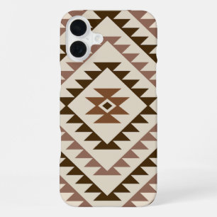 Funda Para iPhone 16 Plus Diseño de Motivo de Diamante Azteca Marrones+Crema
