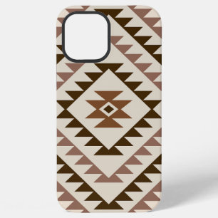 Funda Para iPhone 12 Pro Max Diseño de Motivo de Diamante Azteca Marrones+Crema
