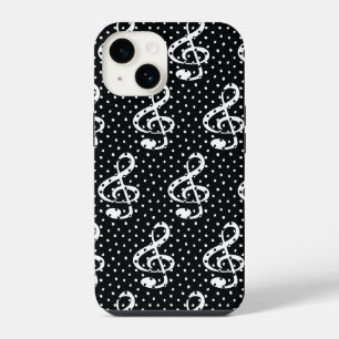 Funda Para iPhone 14 Diseño de notas musicales de puntos polka en blanc