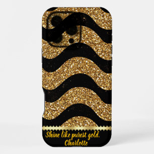 Funda Para iPhone 16 Pro Max Diseño de olas de mármol negro y dorado