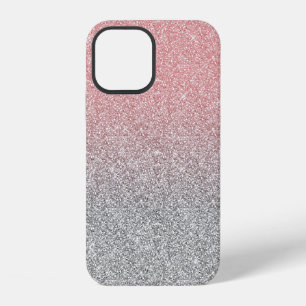 Funda Para iPhone 12 Diseño de ombre de brillo de plata y rosa dorado f