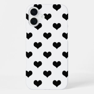 Funda Para iPhone 16 Plus Diseño de patrón de corazón de amor blanco y negro