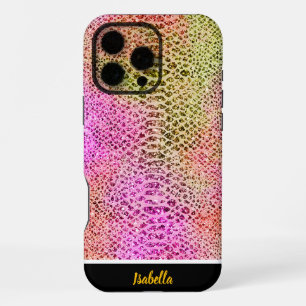 Funda Para iPhone 16 Pro Max Diseño de piel de serpiente verde y rosa vibrante