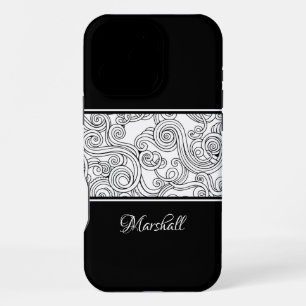 Funda Para iPhone 16 Pro Max Diseño de rizos negro y blanco