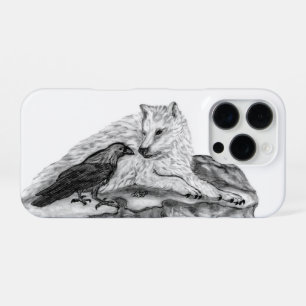 Funda Para iPhone 16 Pro Diseño en blanco y negro de lobo y cuervo
